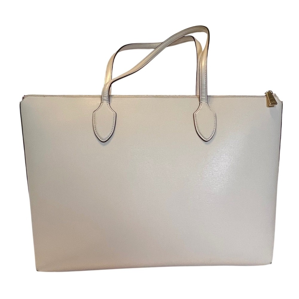 Kate Spade Bleecker Tote Bag Womens Large Parchment White Leather Zip Top - Picture 2 of 16